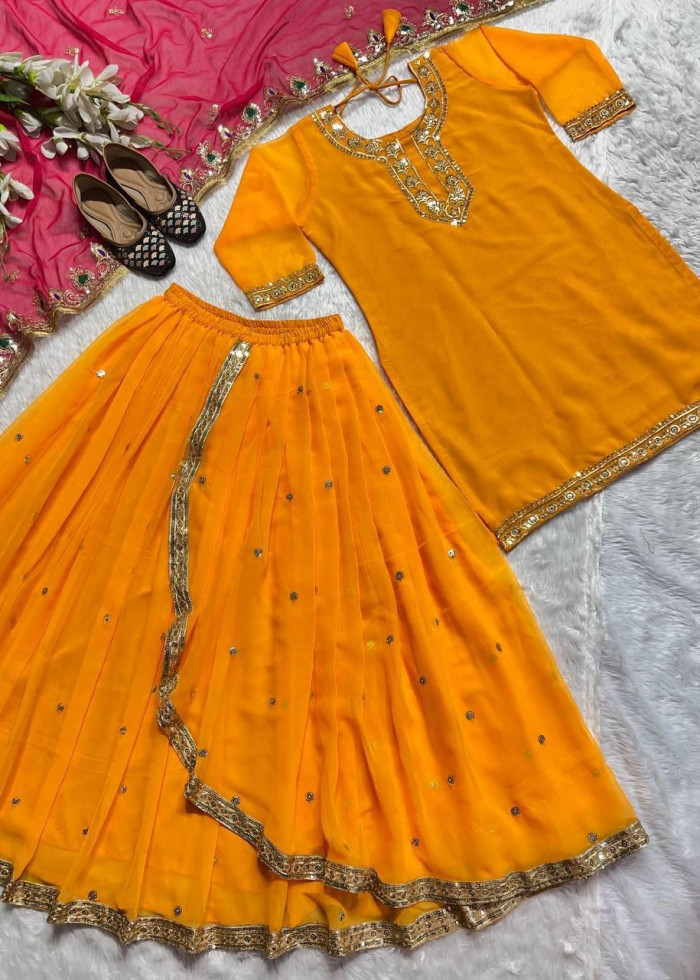 Party Wear Top Dhoti Skirt Patten With Dupatta 