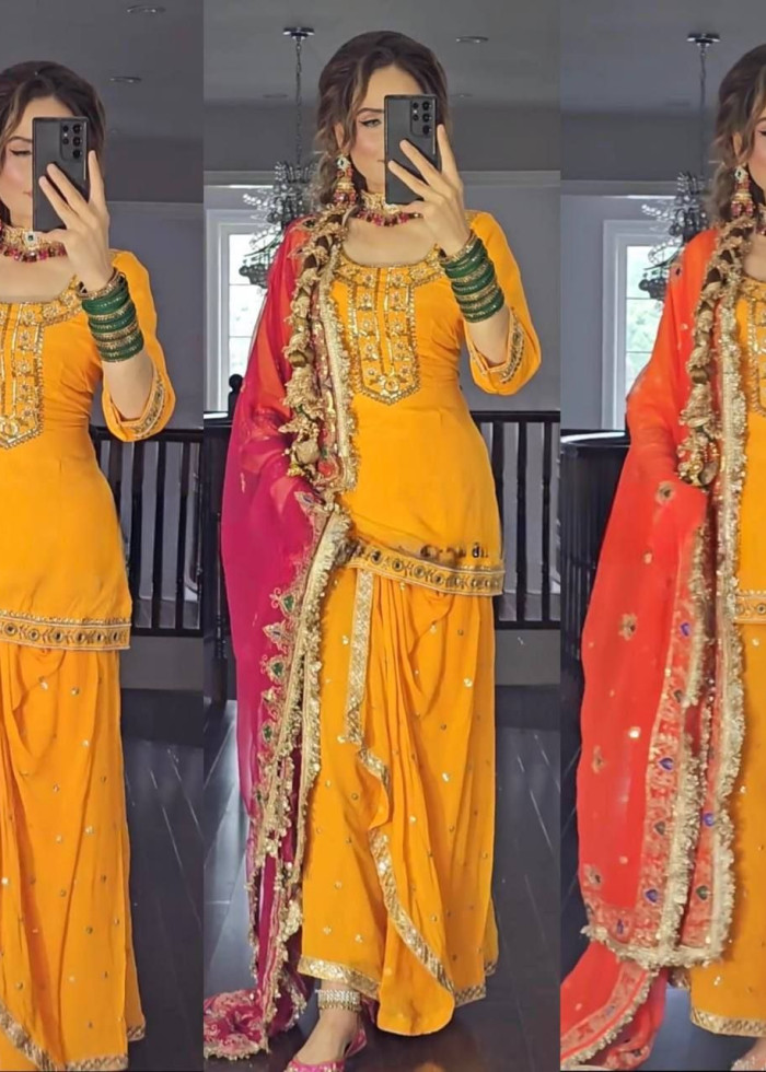 Party Wear Top Dhoti Skirt Patten With Dupatta 