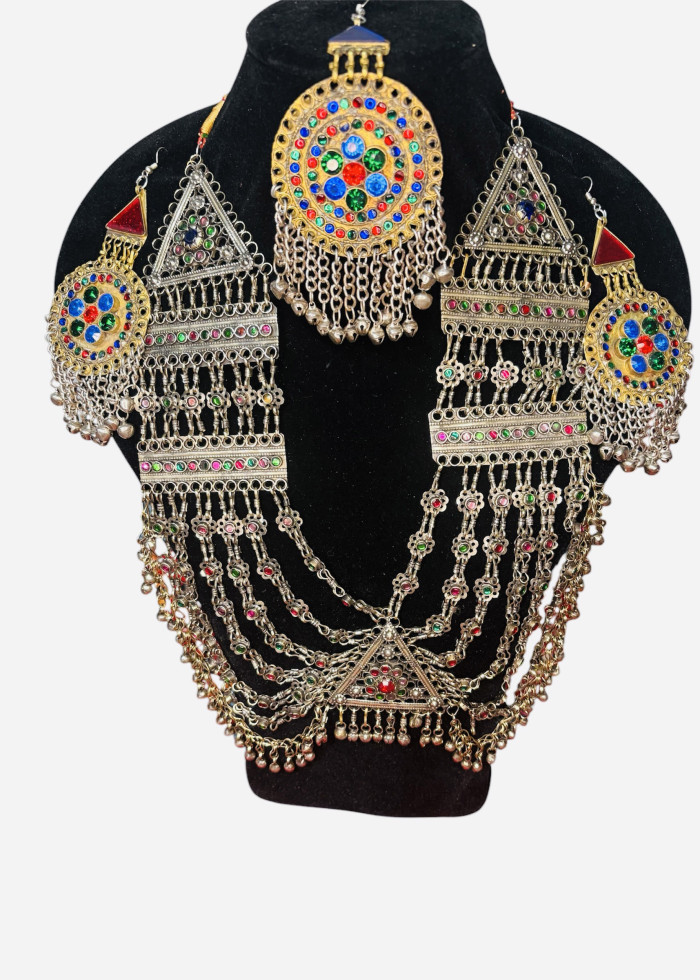 Vintage Afghan Kuchi Multicolor Necklace/with Earings And Head Piece 