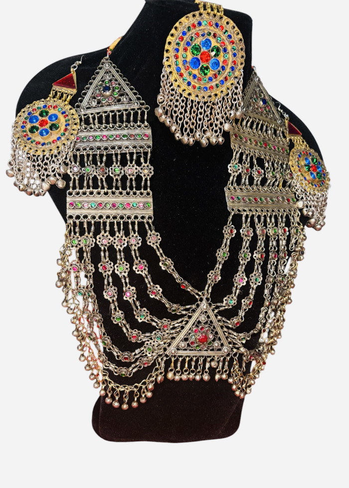 Vintage Afghan Kuchi Multicolor Necklace/with Earings And Head Piece 