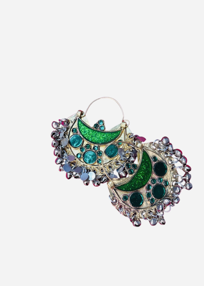 Afghan Tribal Kuchi Multicolor Bali Earrings/Green