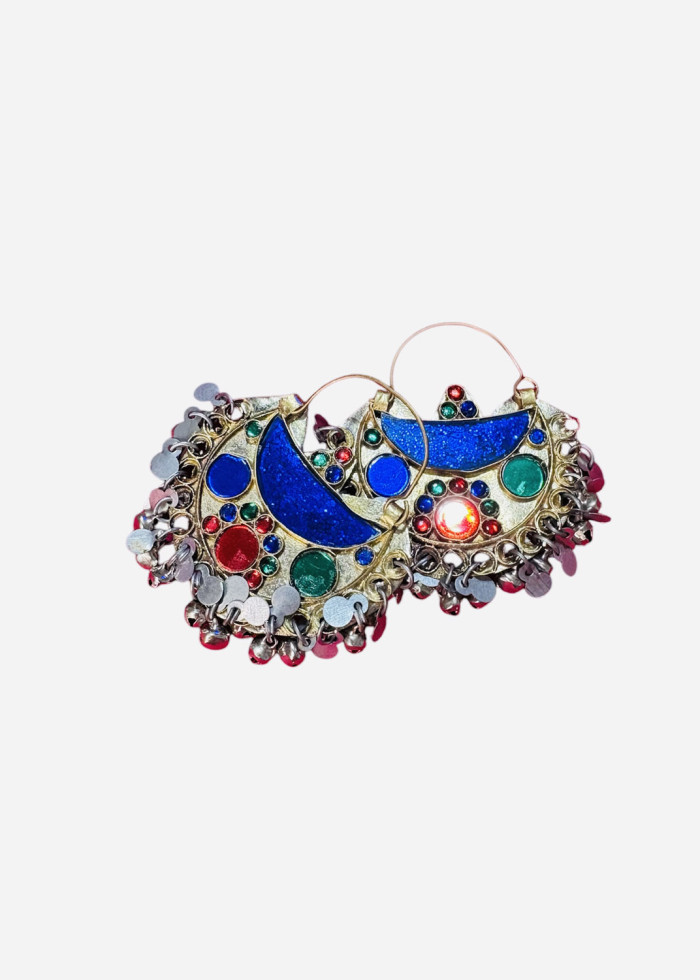 Afghan Tribal Kuchi Multicolor Bali Earrings/Blue
