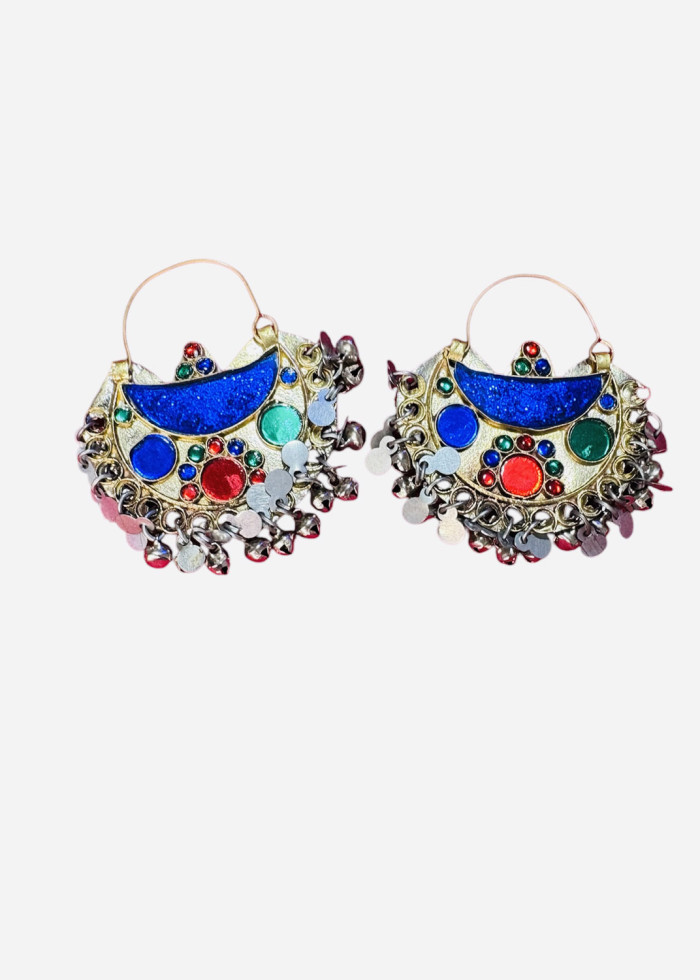 Afghan Tribal Kuchi Multicolor Bali Earrings/Blue