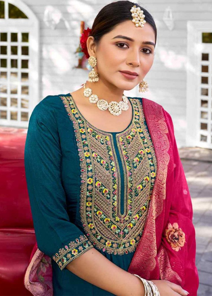 Vichitra Silk Readymade Salwar Suit In 