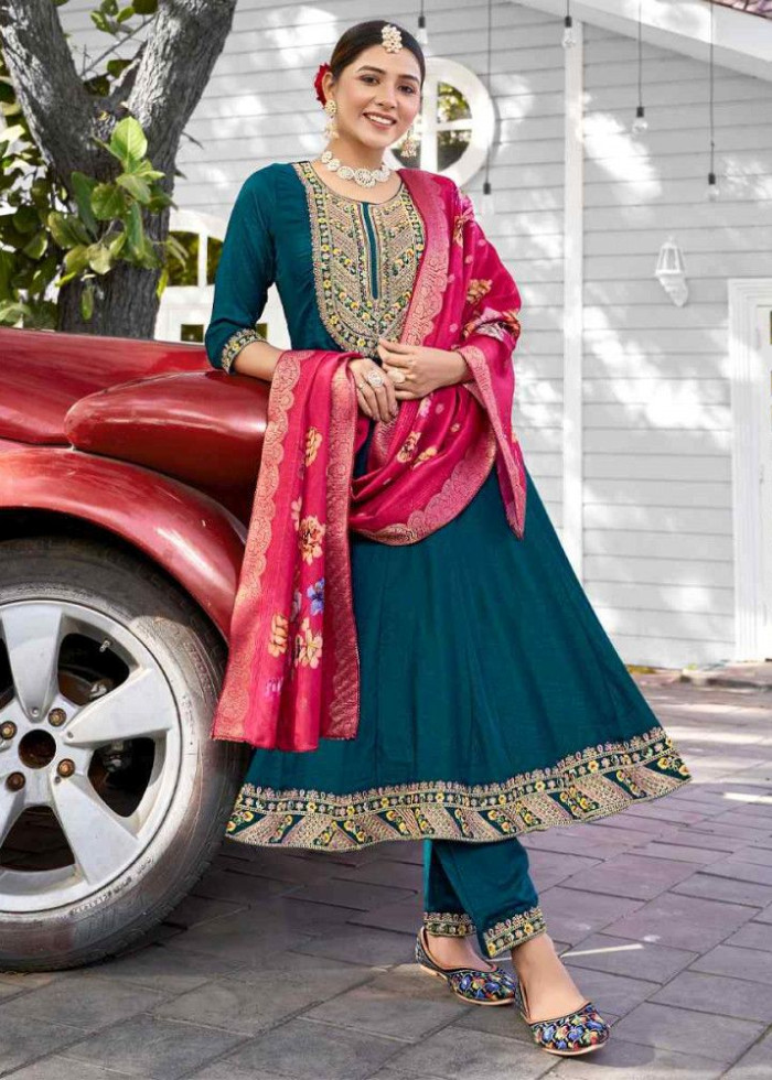 Vichitra Silk Readymade Salwar Suit In 