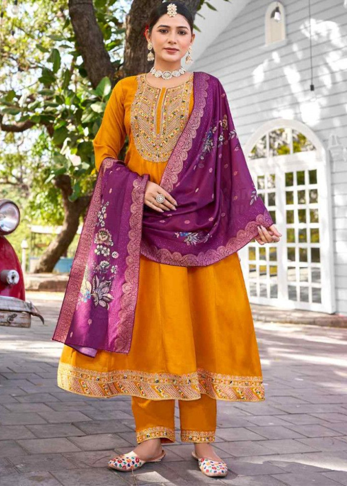 Vichitra Silk Readymade Salwar Suit In 