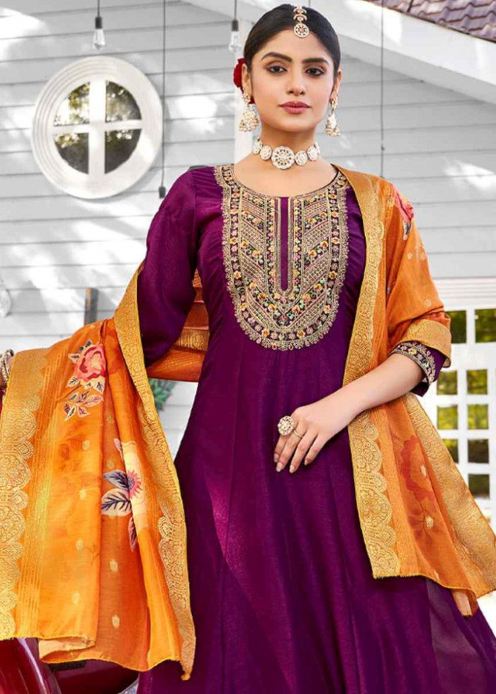 Vichitra Silk Readymade Salwar Suit In 