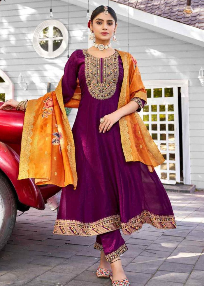 Vichitra Silk Readymade Salwar Suit In 