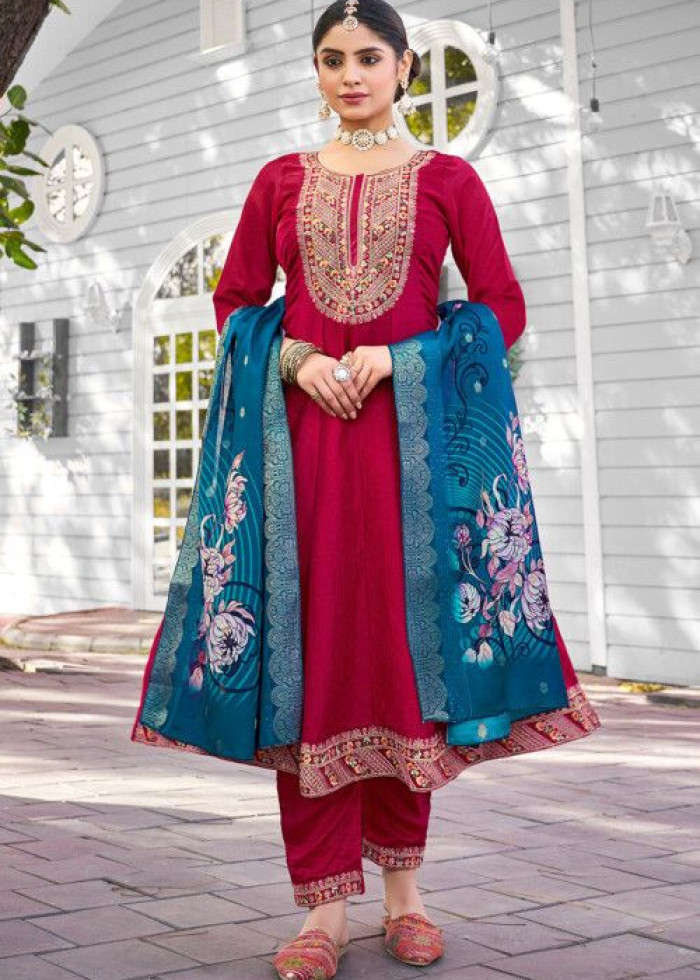 Vichitra Silk Readymade Salwar Suit In 