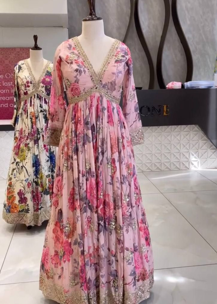 Georgette Ladies Party Wear Long Gowns With Dupatta