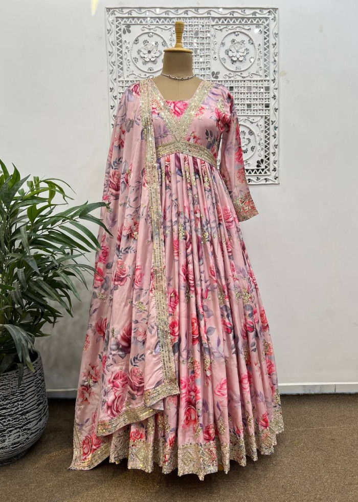 Georgette Ladies Party Wear Long Gowns With Dupatta