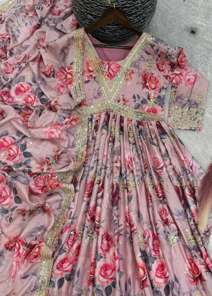 Georgette Ladies Party Wear Long Gowns With Dupatta