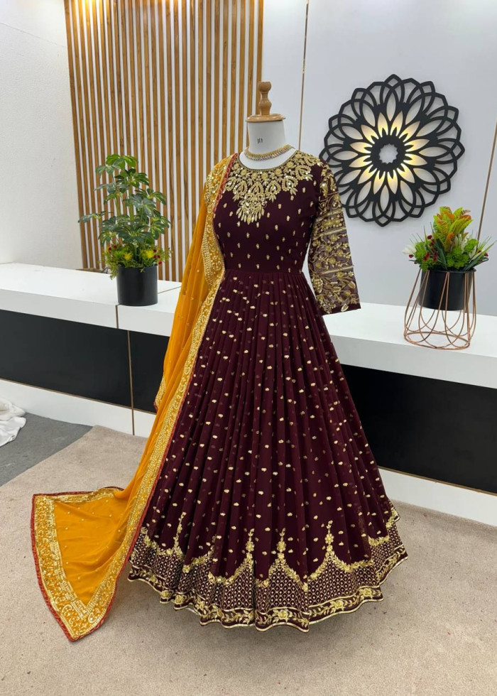Bollywood Designer Faux Georgette Gown And Stylist Dupatta For Women