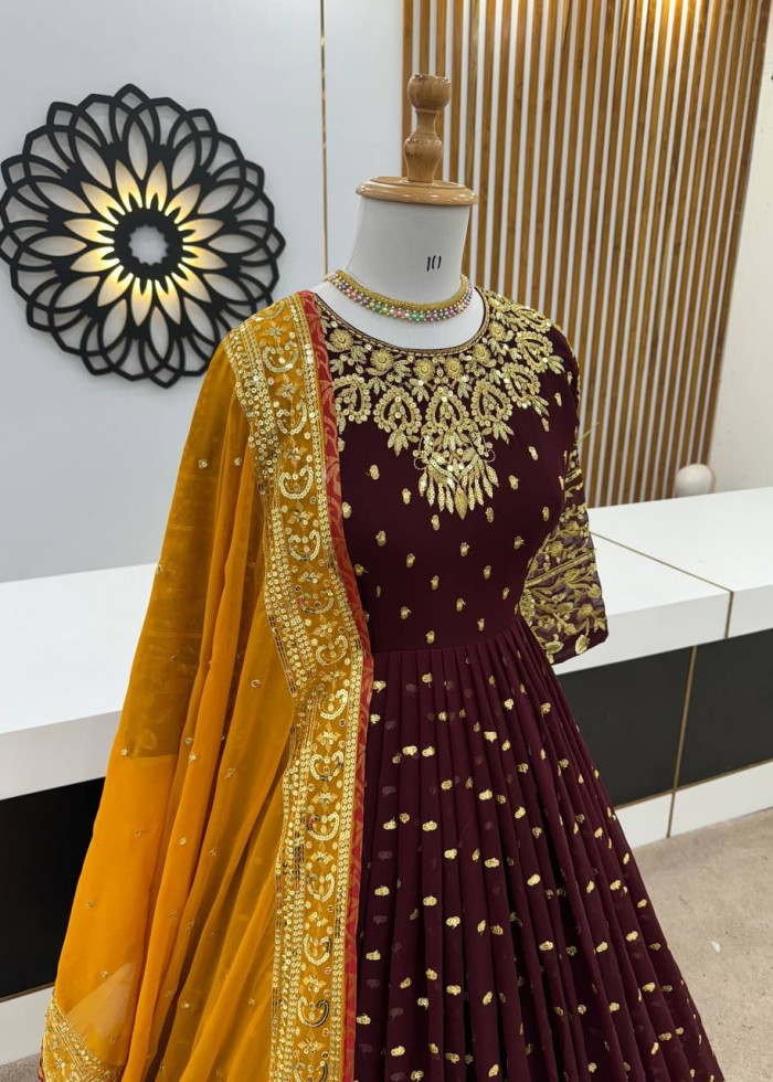 Bollywood Designer Faux Georgette Gown And Stylist Dupatta For Women