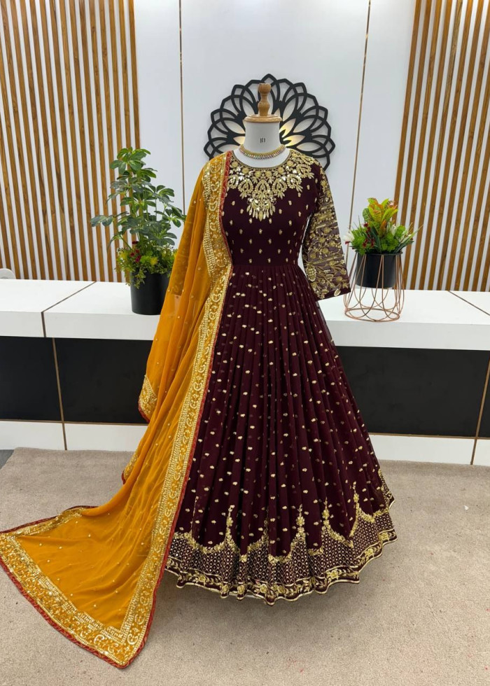 Bollywood Designer Faux Georgette Gown And Stylist Dupatta For Women