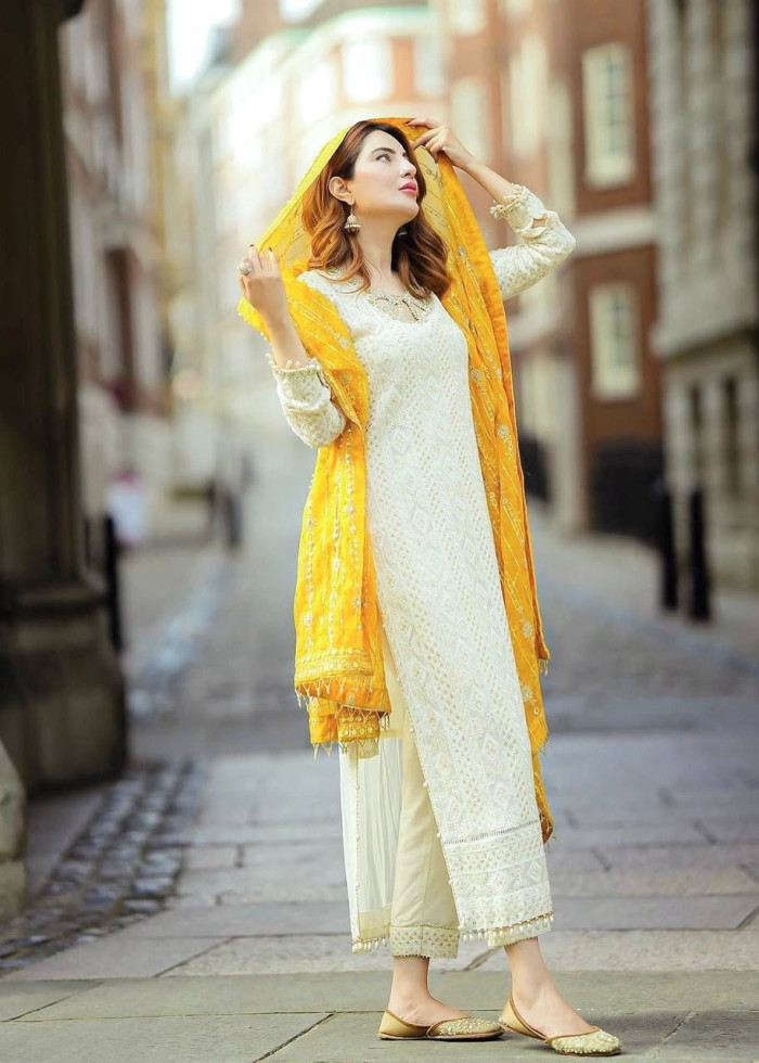 Women's Heavy Faux Georgette Embroidery 3 mm Sequence With Rivet Moti Work Kurta Pent with Dupatt Set (Freesize)